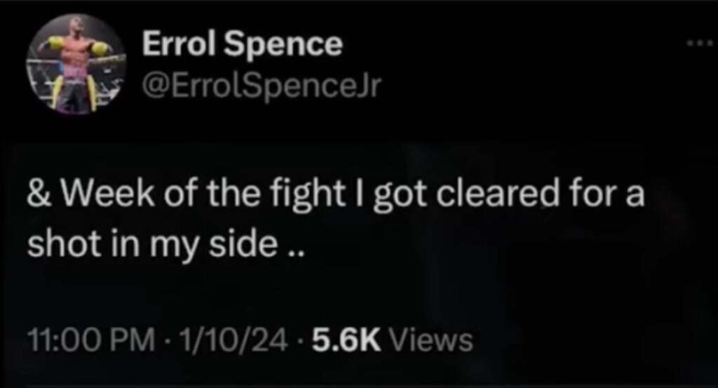 Errol Spence Jr. Claims Rib Injury During Crawford Fight In Now-Deleted Twitter Post image 1